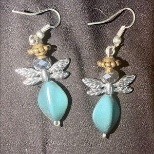 Silver and Blue  angel wing  Earrings